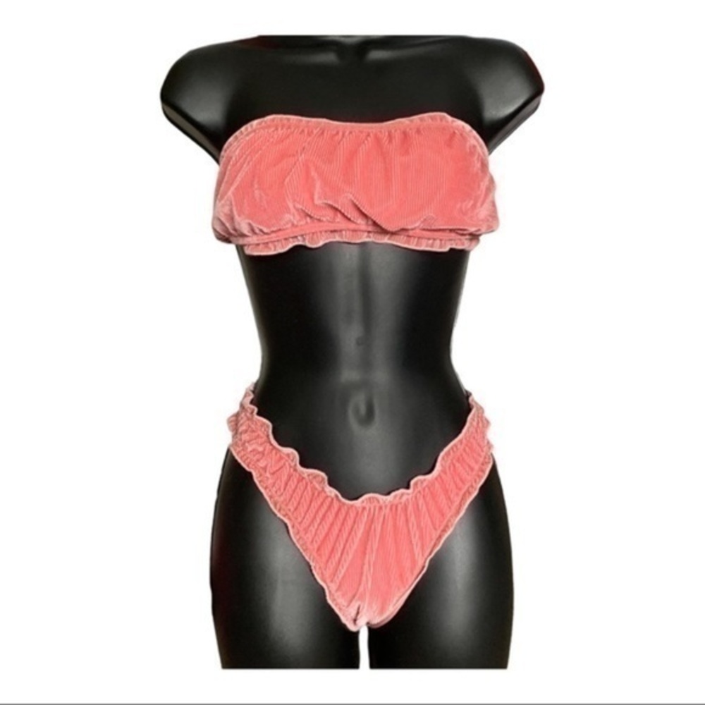 Shein ribbed bikini peach coral pink medium